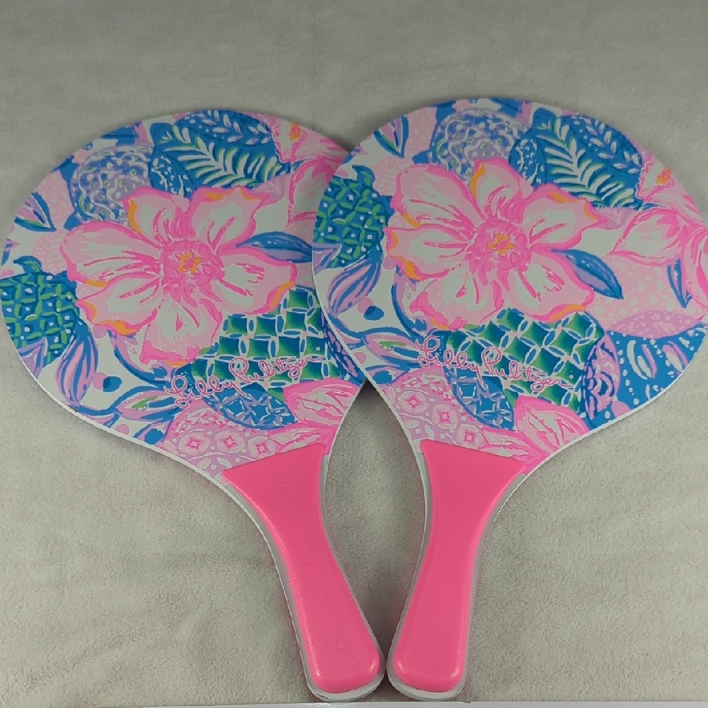 Set Of 2 Lilly Pulitzer Beach‎ Paddleball Bright Tropical Floral Pattern Paddles